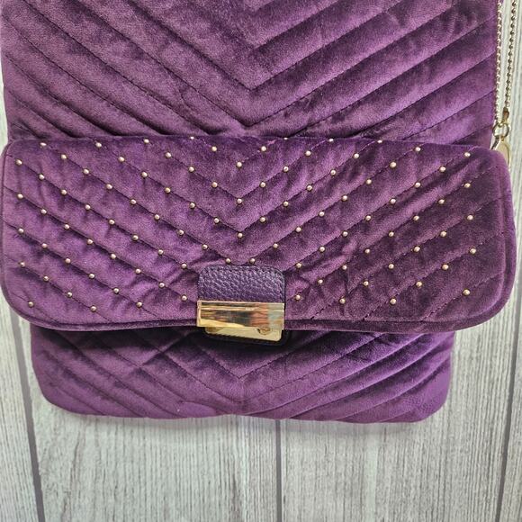 Big Buddha Quilted Purple Velvet Studded Crossbody Purse - Picture 9 of 13